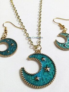 Gold Moon Necklace & Earrings set
